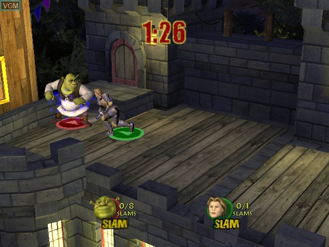 In-game screen of the game Shrek SuperSlam on Microsoft Xbox