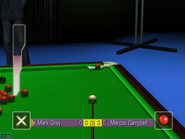 In-game screen of the game World Snooker Championship 2005 on Microsoft Xbox