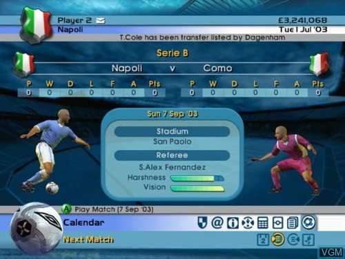 In-game screen of the game LMA Manager 2005 on Microsoft Xbox