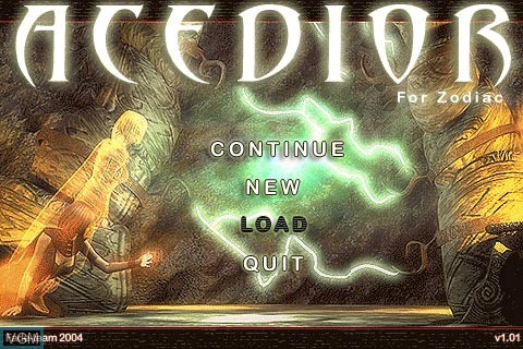 Title screen of the game Acedior on Tapwave Zodiac